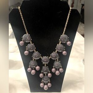 Dark Grey chunky beaded necklace with Gold-tone chain